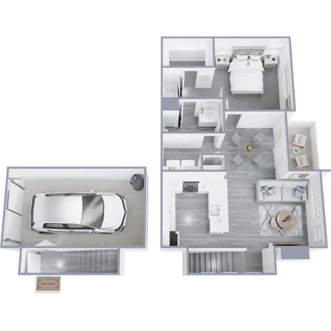 Floor plan for 1 bed, 1 bath, 898 sqft